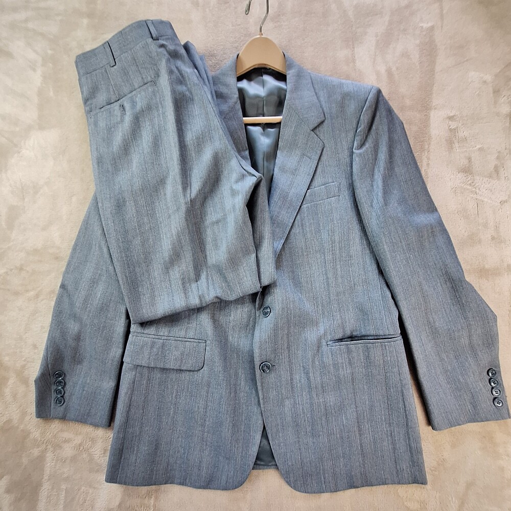 Bruce Hunt Suit Mens 44 Gray Two Piece Wool Blend Jacket Pants Classic 6990